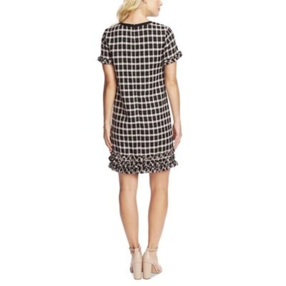 CeCe Women's Black Pink Bow Grid Tweed Short Sleeve Shift Dress Size 6 NWT - Picture 2 of 2